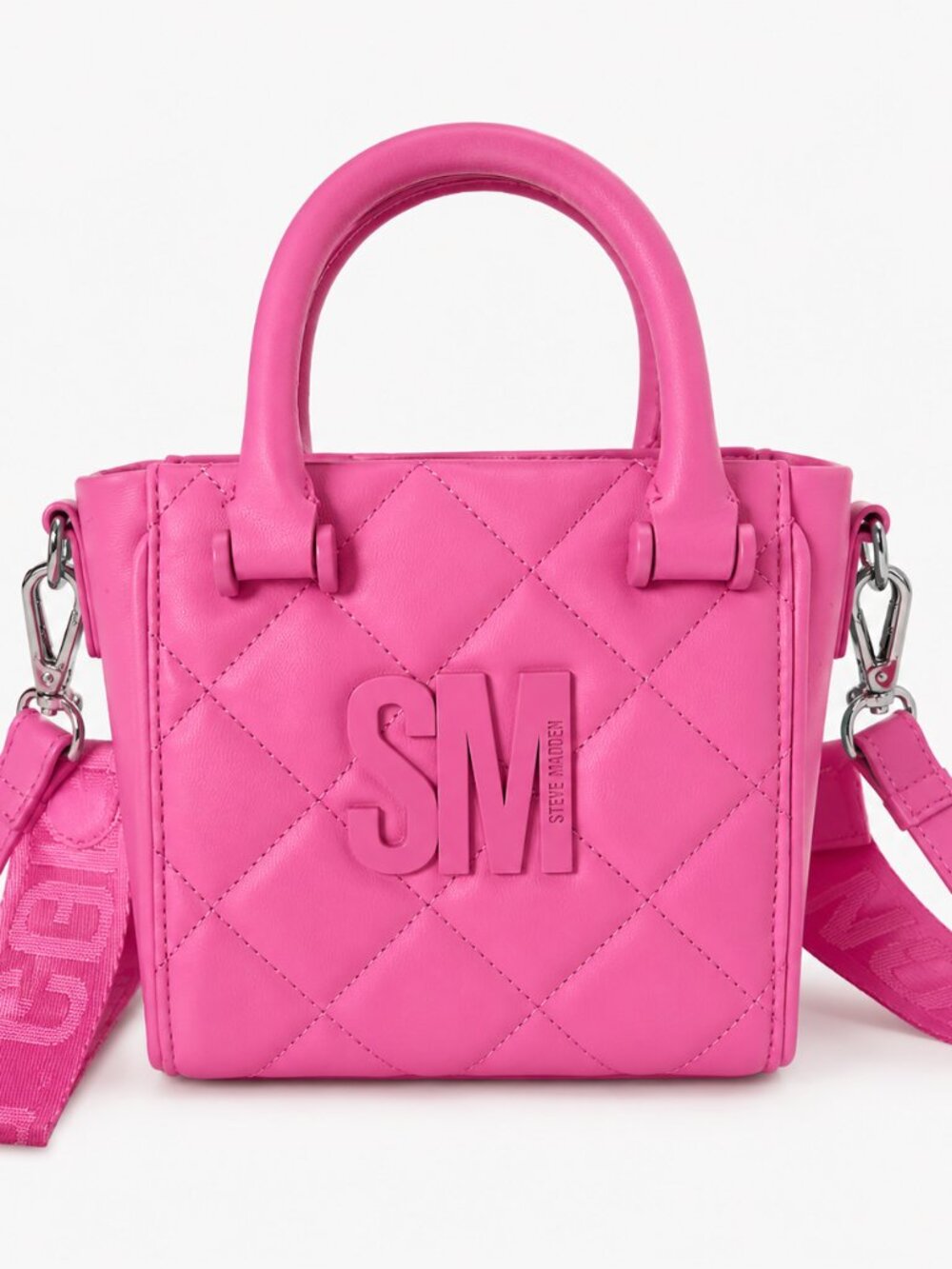 Steve Madden Pink Quilted Mini Tote Crossbody Bag Hot Pink
